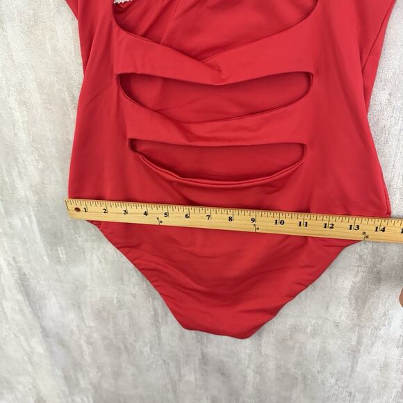 Becca by Rebecca Virtue One Piece Swimsuit Sz S Red Cutout Back Non Padded Beach - Picture 16 of 16